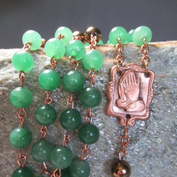 Nephrite Jade Rosary on Copper, Healing Prayer - Picture 3 of 10